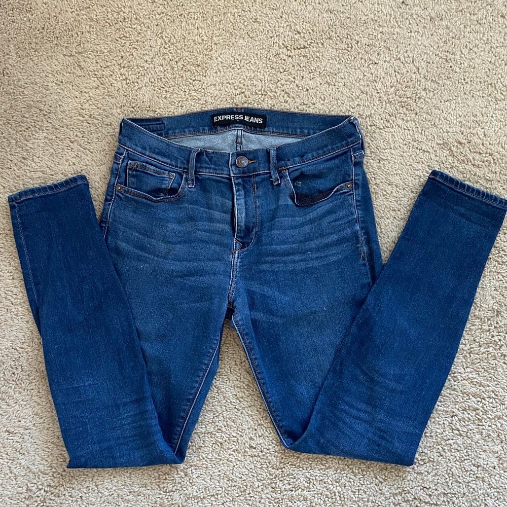 Express Mid Rise Denim Dark Wash Ankle Leggings